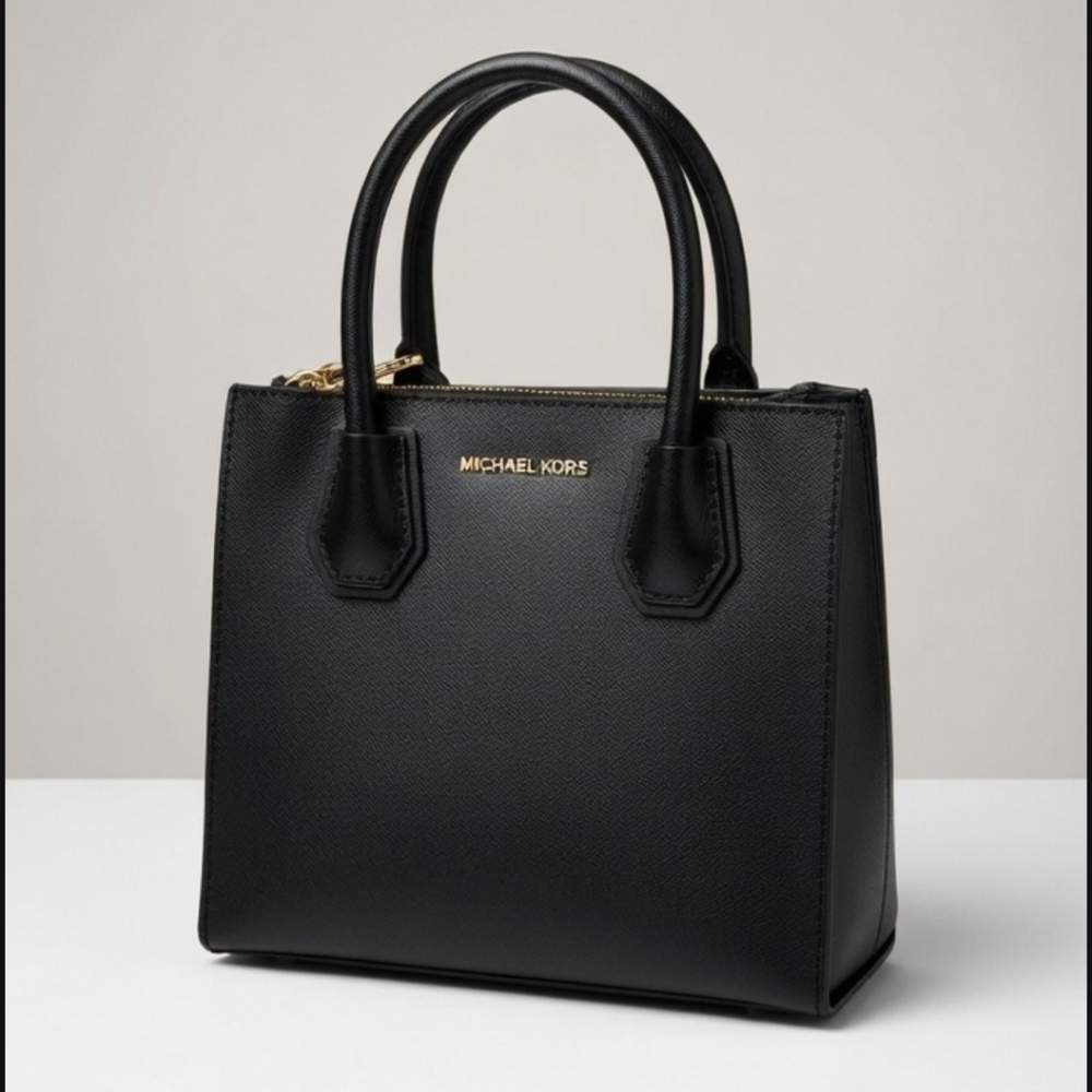 Michael Kors Purse Mercer Bag Leather Crossbody Black Medium
